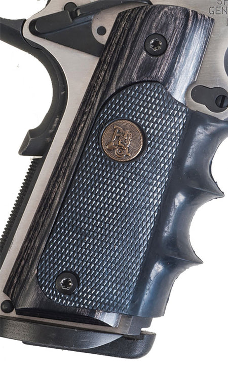 Pachmayr 1911 Laminated Wood Pistol Grips Charcoal Silvertone Finish