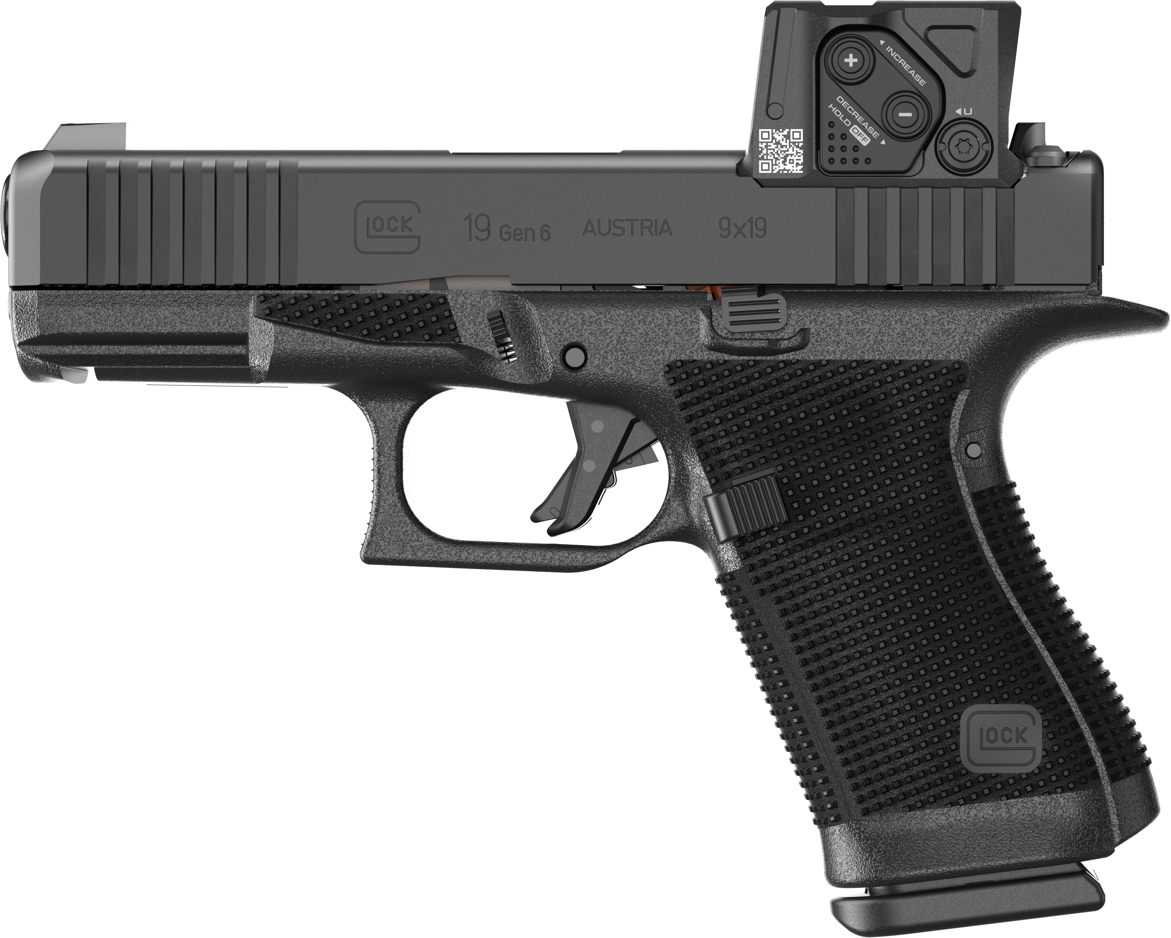 Glock P61950B01DC8A3 G19 Gen6 w/Aimpoint 9mm Luger 10+1 4.02" Black GMB Barrel, Black Steel Serrated w/Optic Slide, Black Polymer Frame w/Accessory Rai,l Interchangeable Backstrap Grip, Aimpoint COA 3