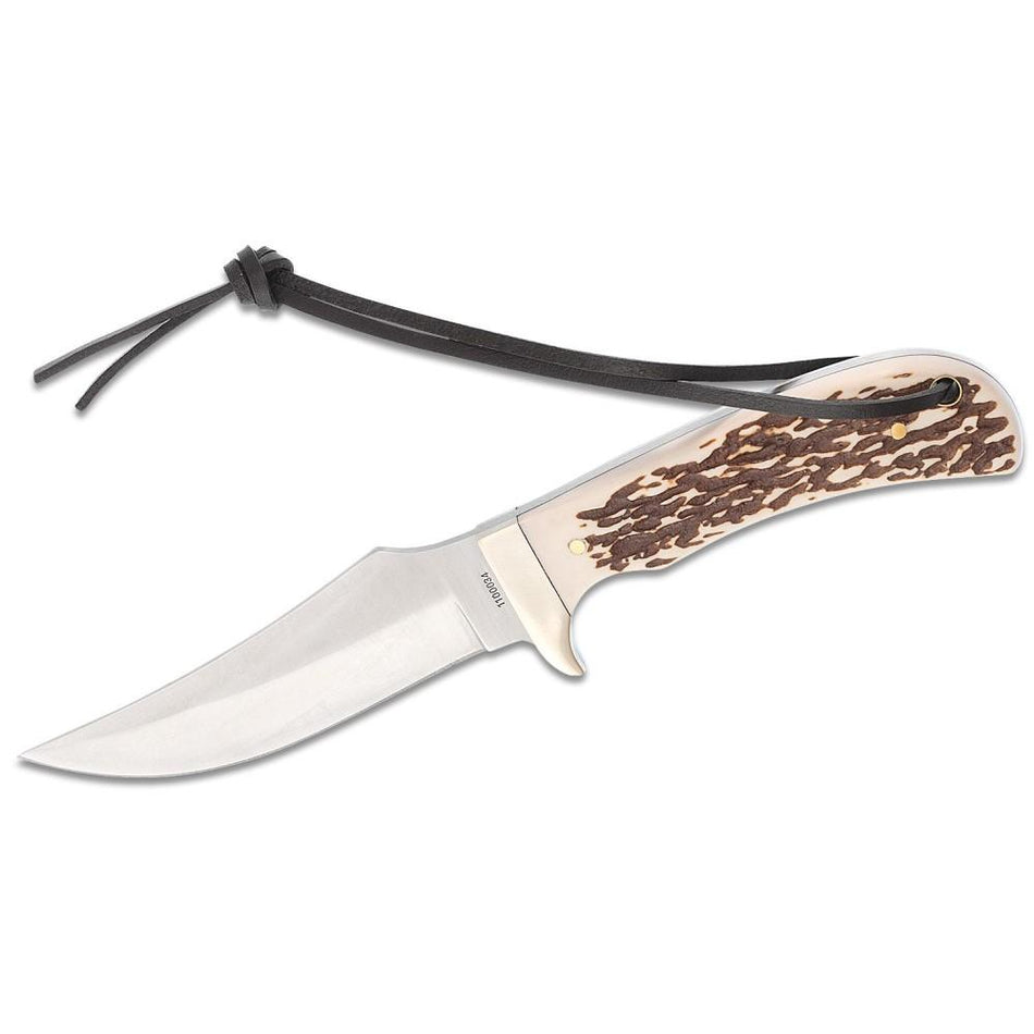 Schrade Uncle Henry 4-1/4" Clip Point Fixed Blade Knife Staglon Handle Leather Sheath