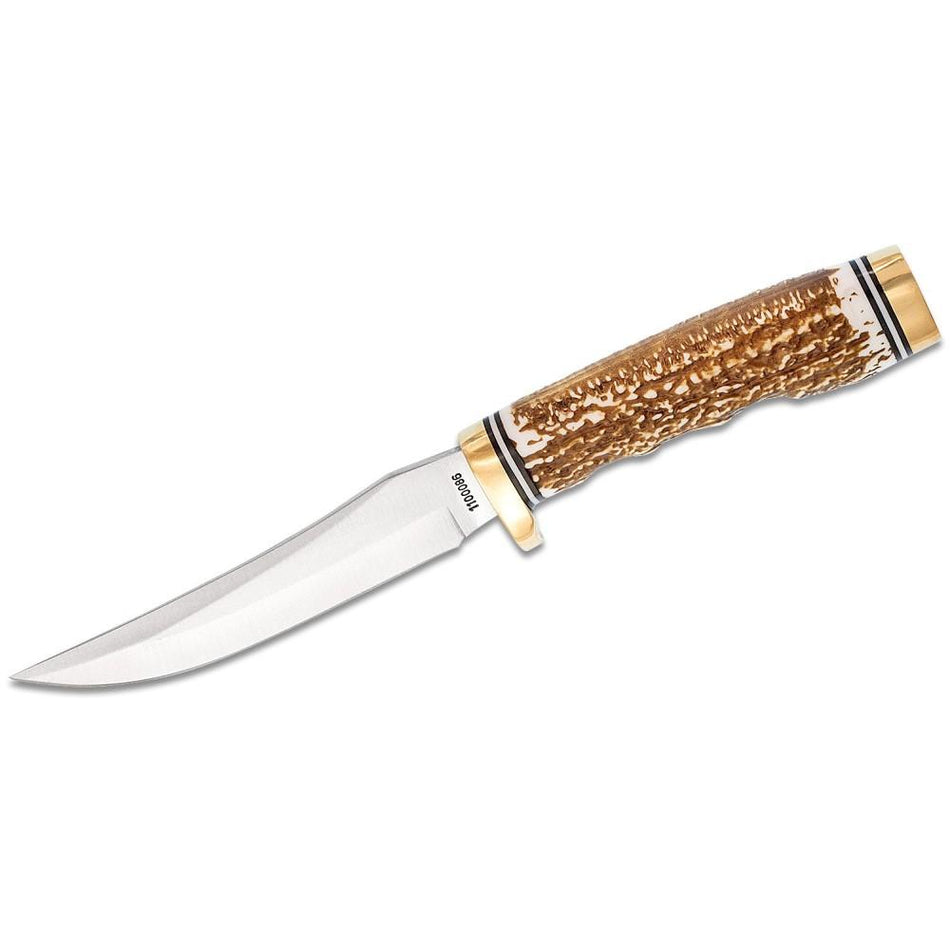 Schrade Uncle Henry 153UH Fixed Knife Trailing Point Blade Staglon Handle Brown