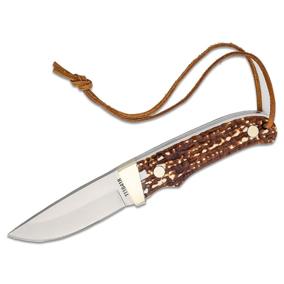 Uncle Henry Next Gen PH1N Stagalon Fixed Knife 3-3/5" Trailing Point with Leather Sheath
