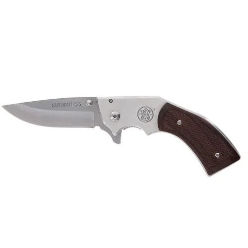 Smith & Wesson M325 Folding Pocket Knife 3 Inch Blade Brown Handle with Leather Holster
