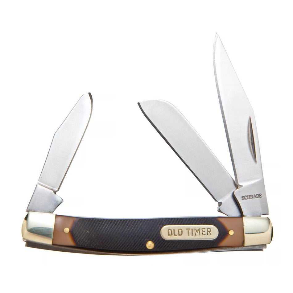 Old Timer Middleman 3-Blade Pocket Knife Brown Delrin Handle 3-5/16" Closed