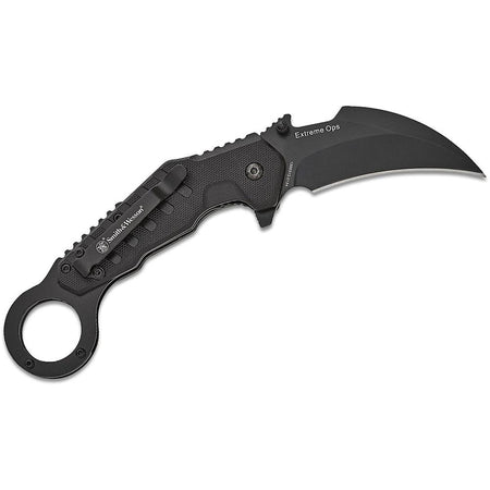 Smith & Wesson Extreme Ops Spring Assisted Karambit Folder 3 Inch Hawkbill Blade Black G10