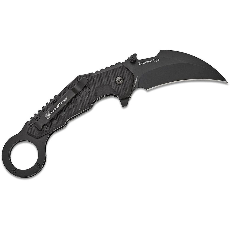 Smith & Wesson Extreme Ops Spring Assisted Karambit Folder 3 Inch Hawkbill Blade Black G10