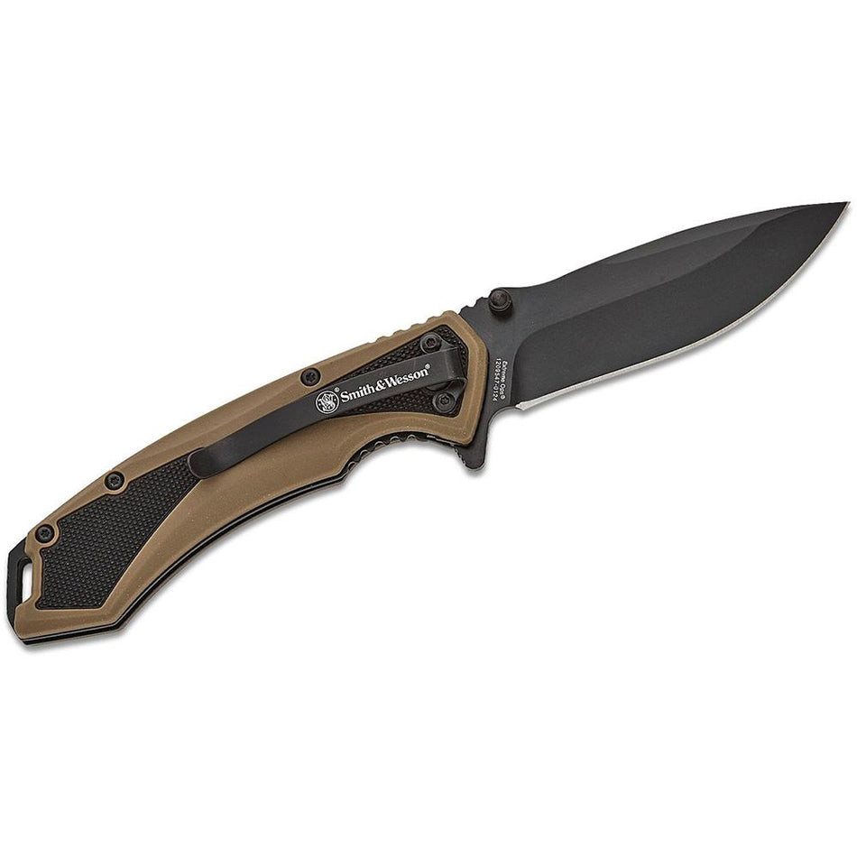 Smith & Wesson Extreme Ops Folding Knife 3-1/4" Drop Point Spring Assist - Tan/Black Handle