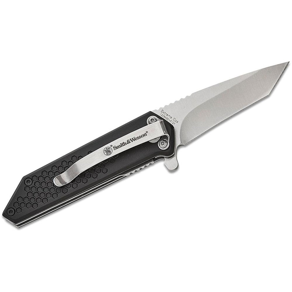 Smith & Wesson Extreme Ops Spring Assist Tanto Folding Knife 2.5" Stonewash Black