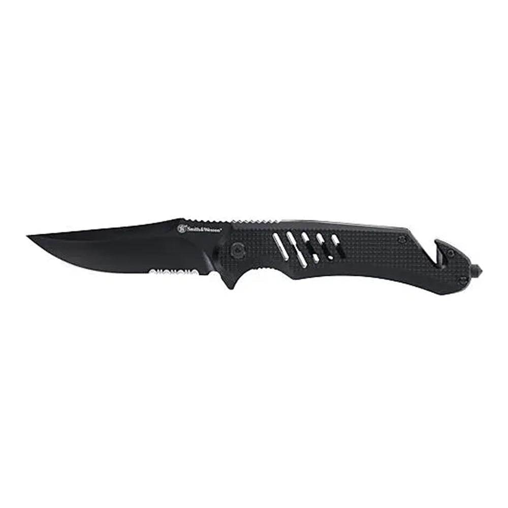 Smith & Wesson Extreme Ops Black Folding Knife 3-1/2" Clip Point with Glass Breaker