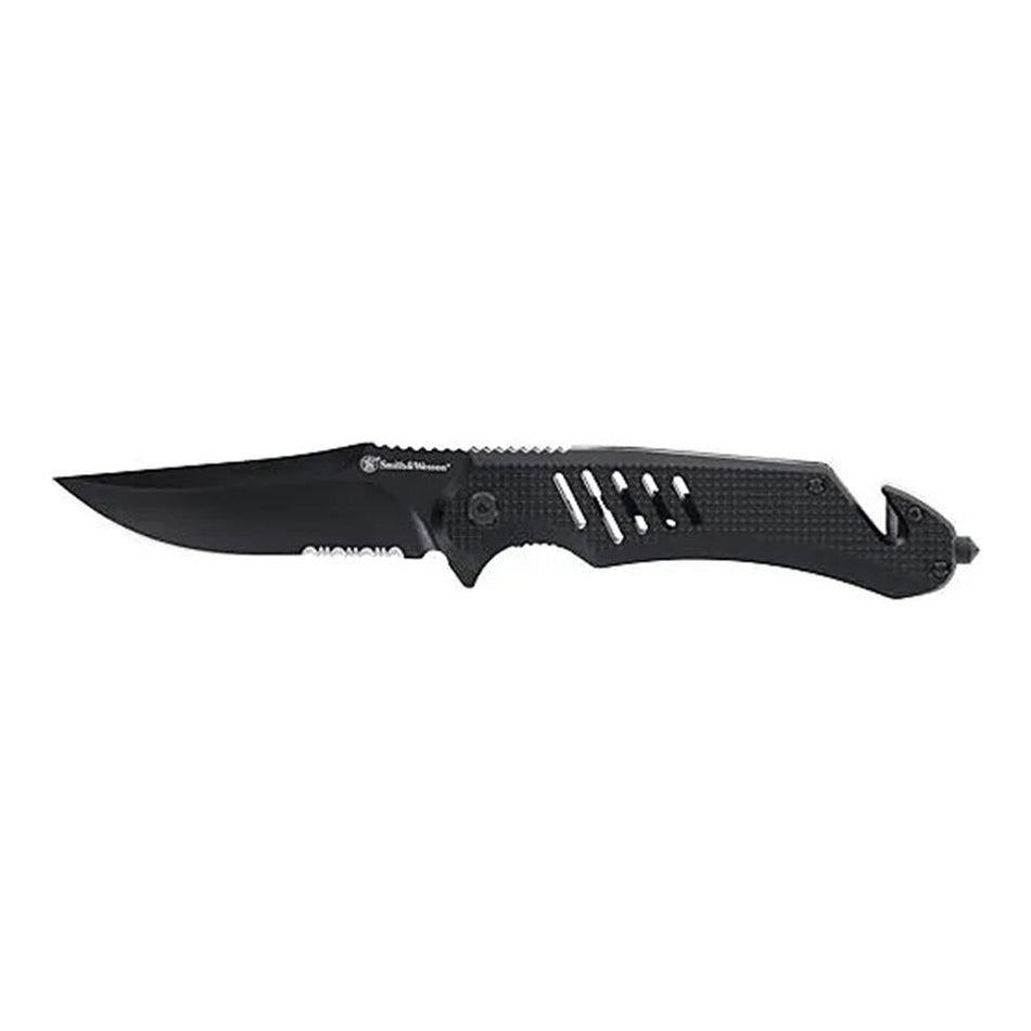 Smith & Wesson Extreme Ops Black Folding Knife 3-1/2" Clip Point with Glass Breaker