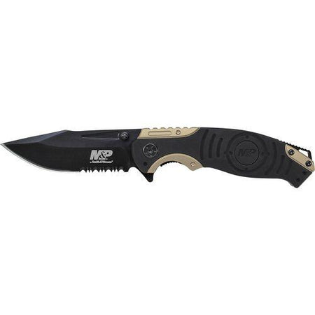 S&W M&P Liner Lock Folding Knife Drop Point 3 1/2" Blade Black/Tan