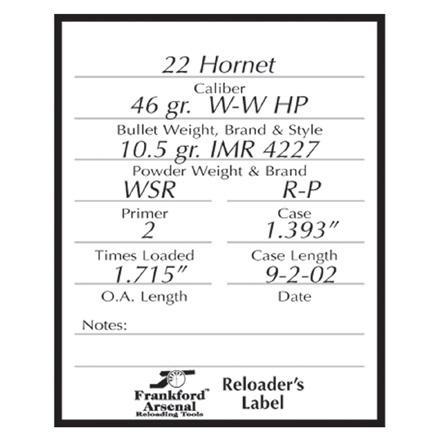 Frankford Arsenal Reloader Labels for Pistol & Rifle 100pk