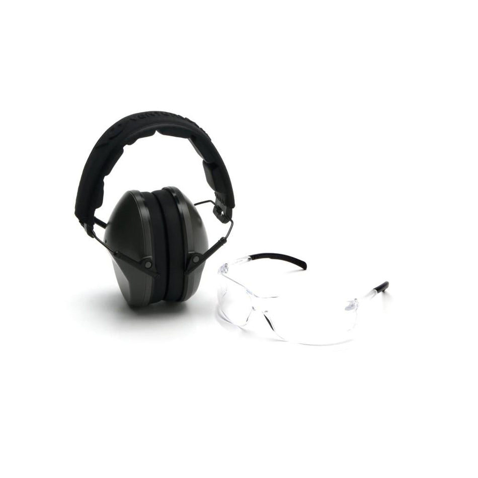 Pyramex Low Profile Combo Shooting Glasses and 24dB Passive Earmuff OD Green
