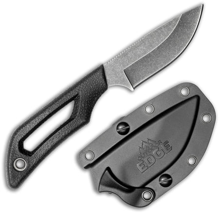 Outdoor Edge Pivot 2.5" Fixed Blade Drop Point Black/Stonewash SS w/ Sheath