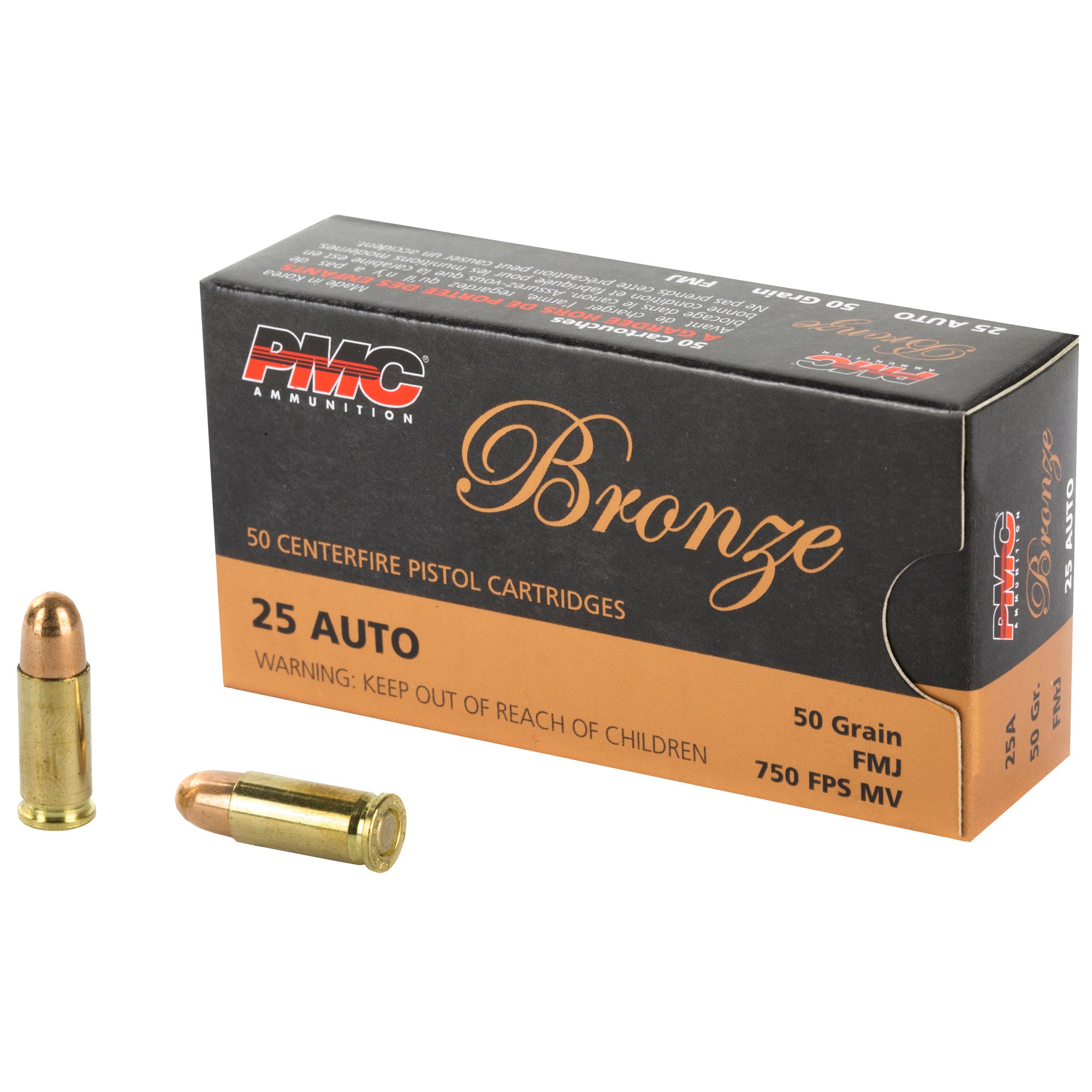 PMC .25 ACP 25A Bronze Full Metal Jacket FMJ 50 Grain