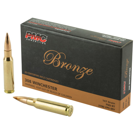 PMC .308 Win / 7.62x51mm 308B Bronze Full Metal Jacket Boat Tail FMJBT 147 Grain