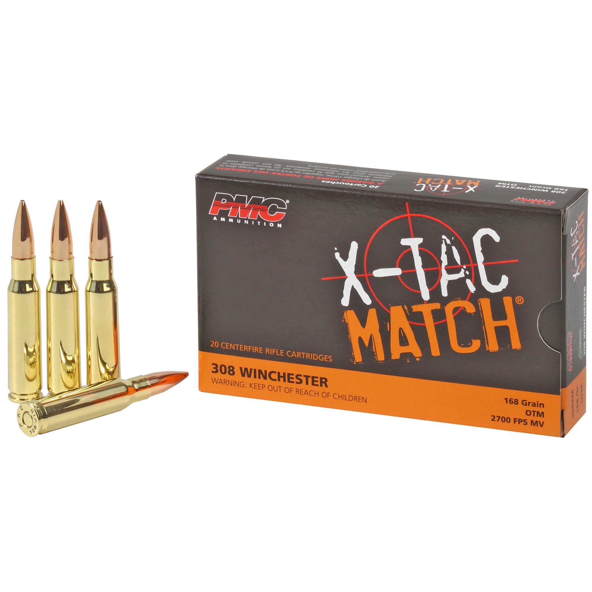 PMC .308 Win / 7.62x51mm 308XM X-Tac Match Competition Open Tip Match OTM 168 Grain