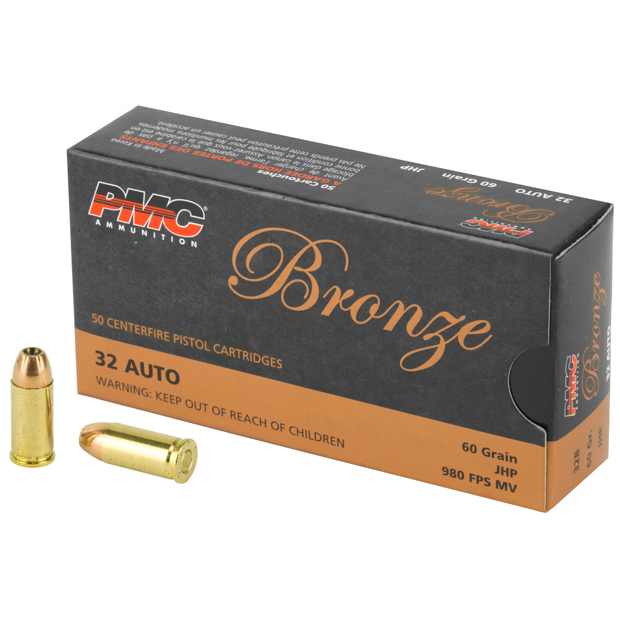 PMC .32 ACP 32B Bronze Jacketed Hollow Point JHP 60 Grain