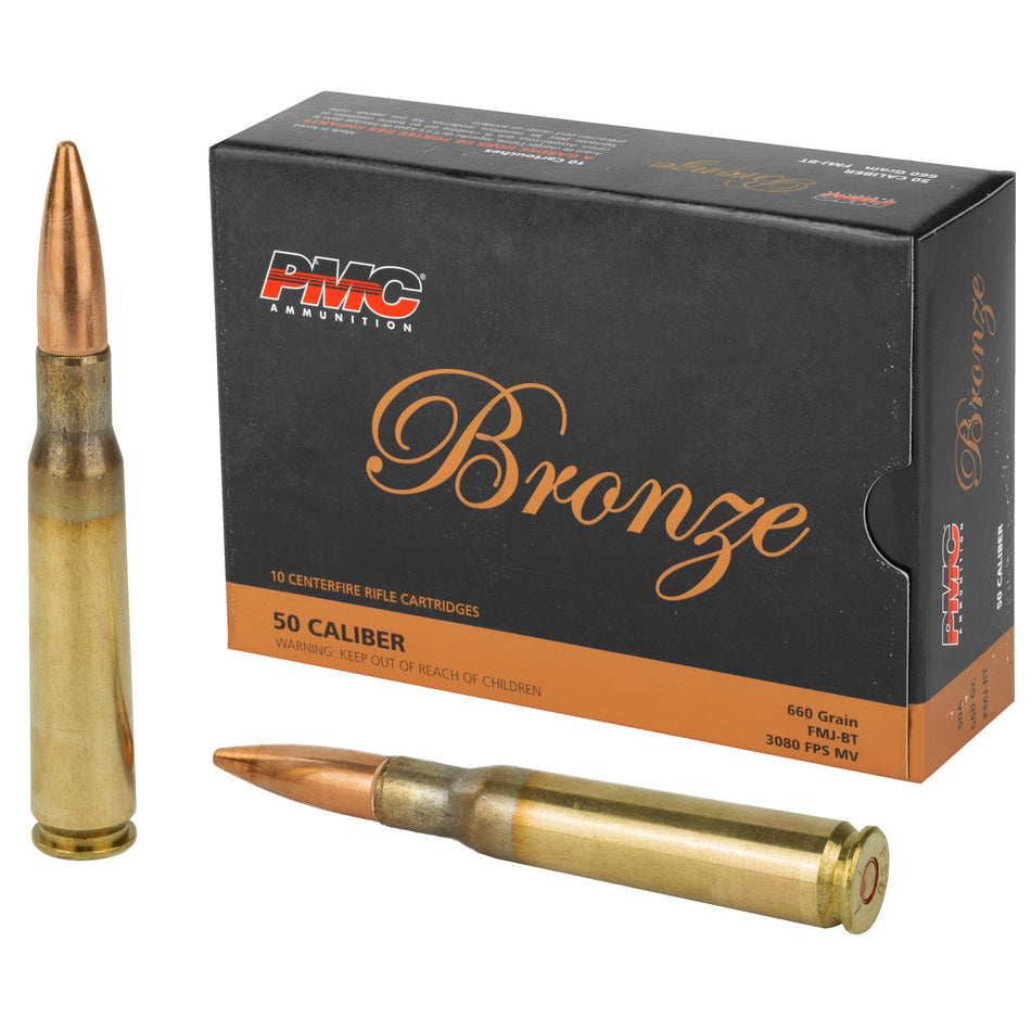 PMC .50 BMG 50A Bronze Full Metal Jacket Boat Tail FMJBT 660 Grain