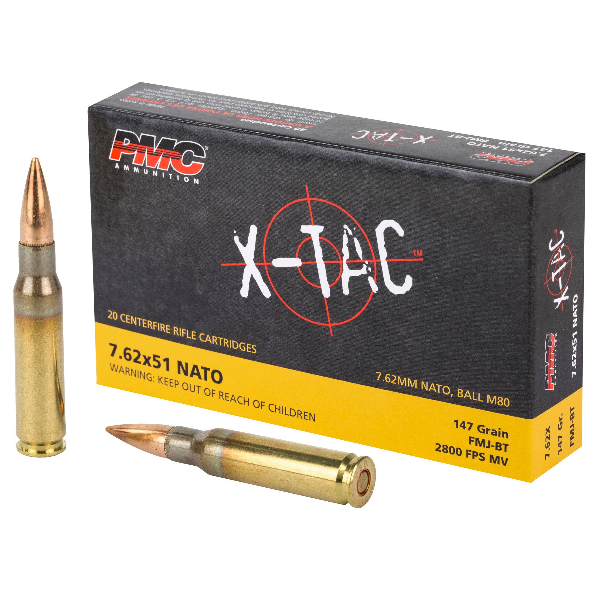 PMC .308 Win / 7.62x51mm 7.62X X-Tac Full Metal Jacket Boat Tail FMJBT 147 Grain