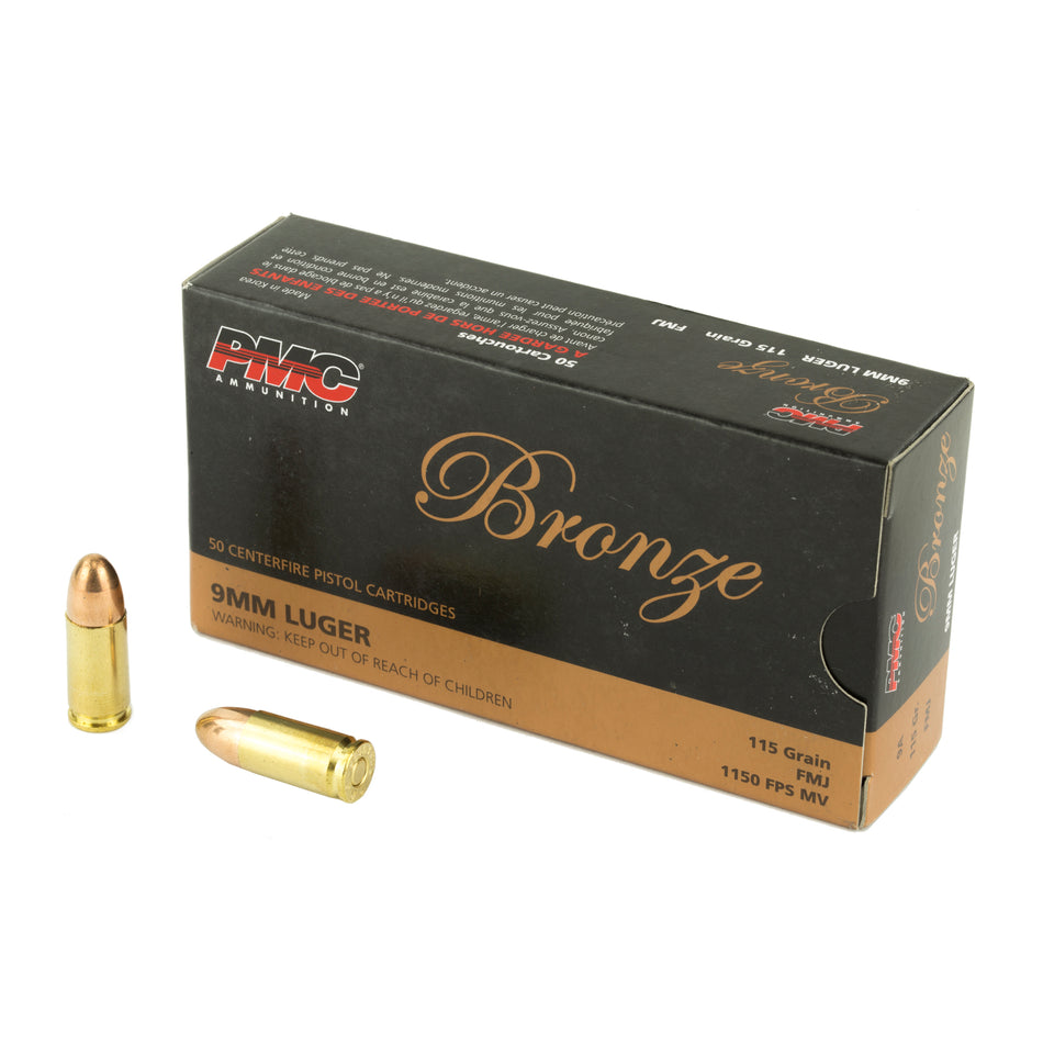 PMC 9mm Luger/Parabellum 9A Bronze Full Metal Jacket FMJ 115 Grain