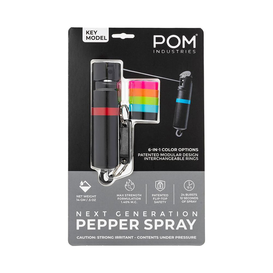 POM Black Keychain Pepper Spray 6 in 1 Compact .05oz