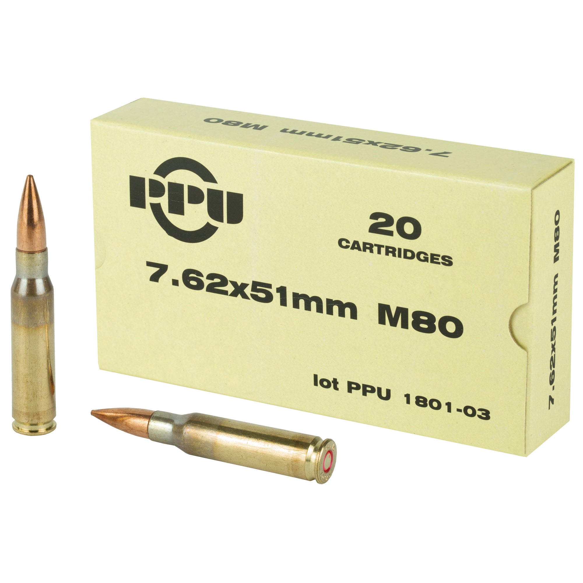 Prvi Partizan .308 Win / 7.62x51mm Rifle Ammo M80 Full Metal Jacket Boat Tail FMJ 145 grain 