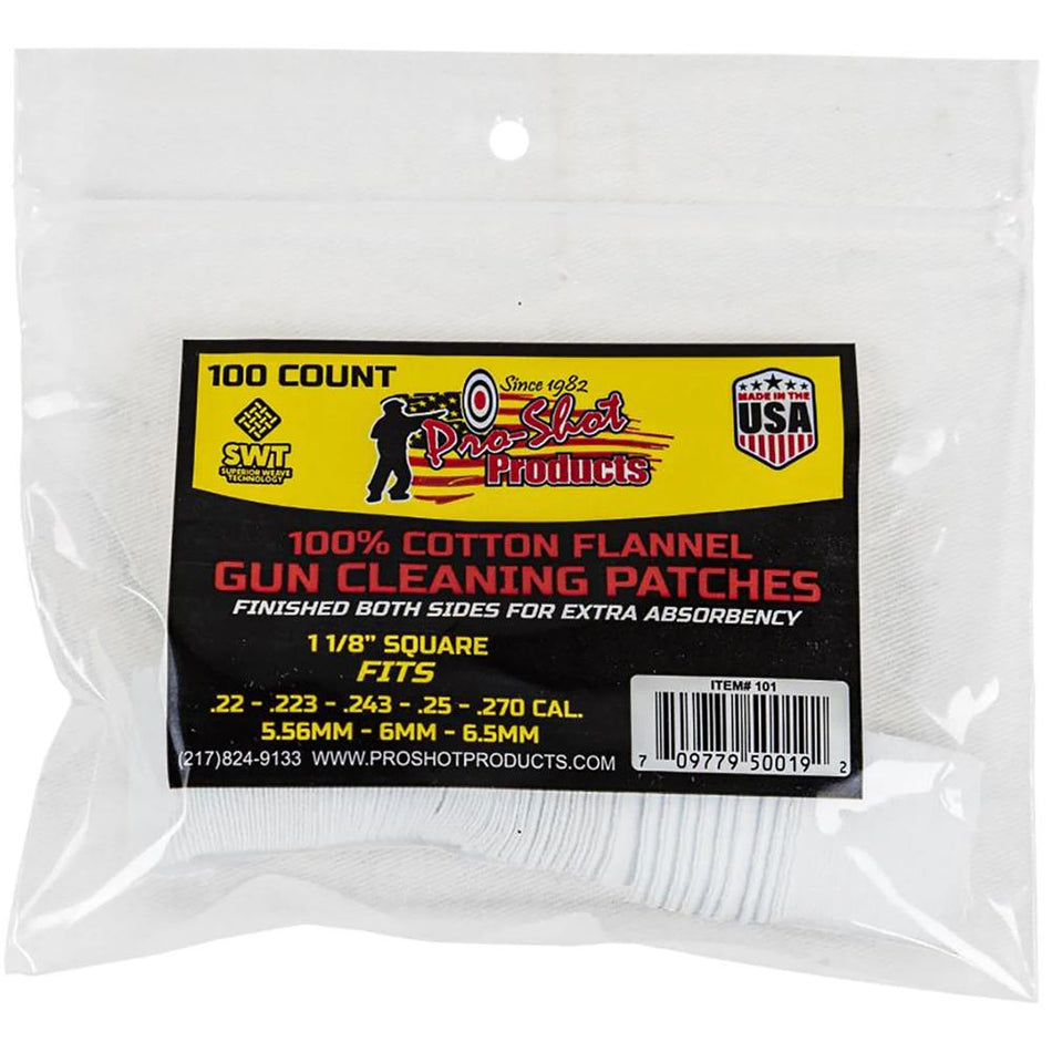 Pro-Shot Cotton Flannel Patches .22 to .270 Caliber 100-Pack