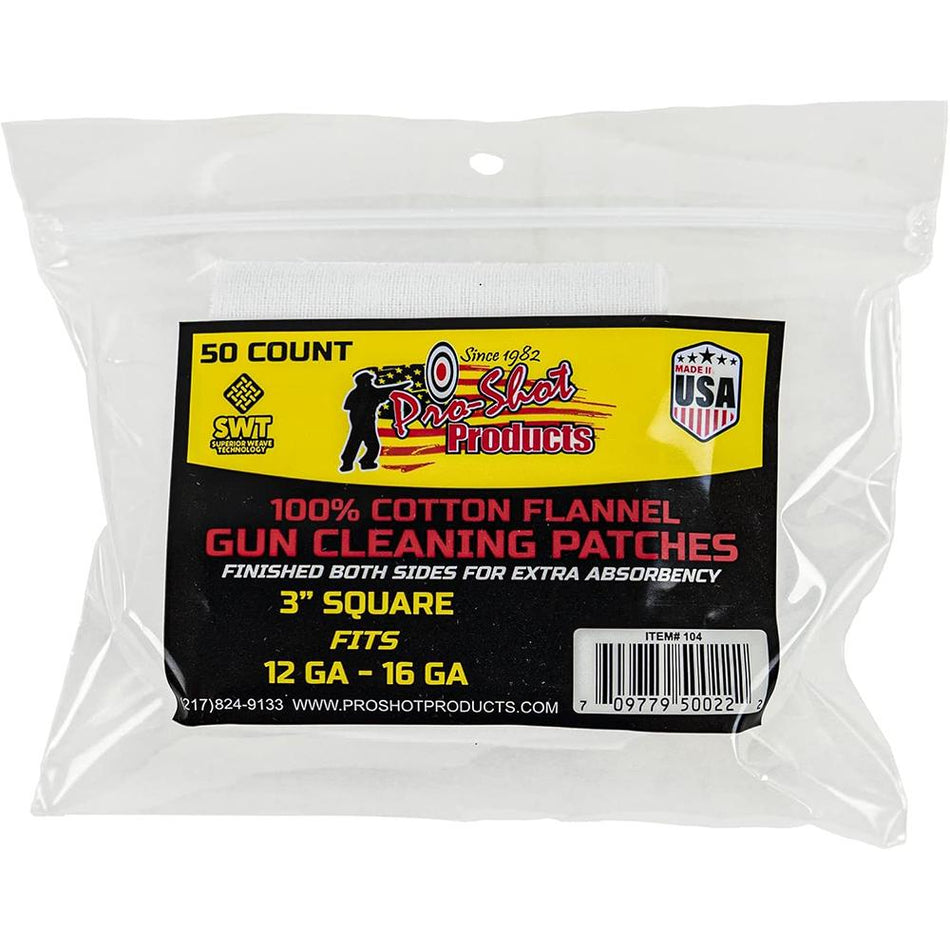 Pro-Shot 12-16 ga Cotton Flannel Shotgun Bore Patches 50 ct
