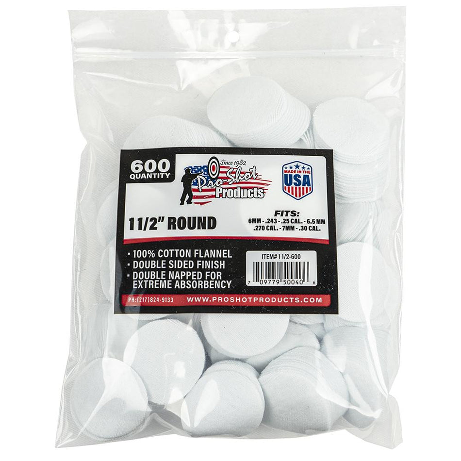 Pro-Shot 1 1/2" Round Cotton Flannel Gun Cleaning Patches 600ct