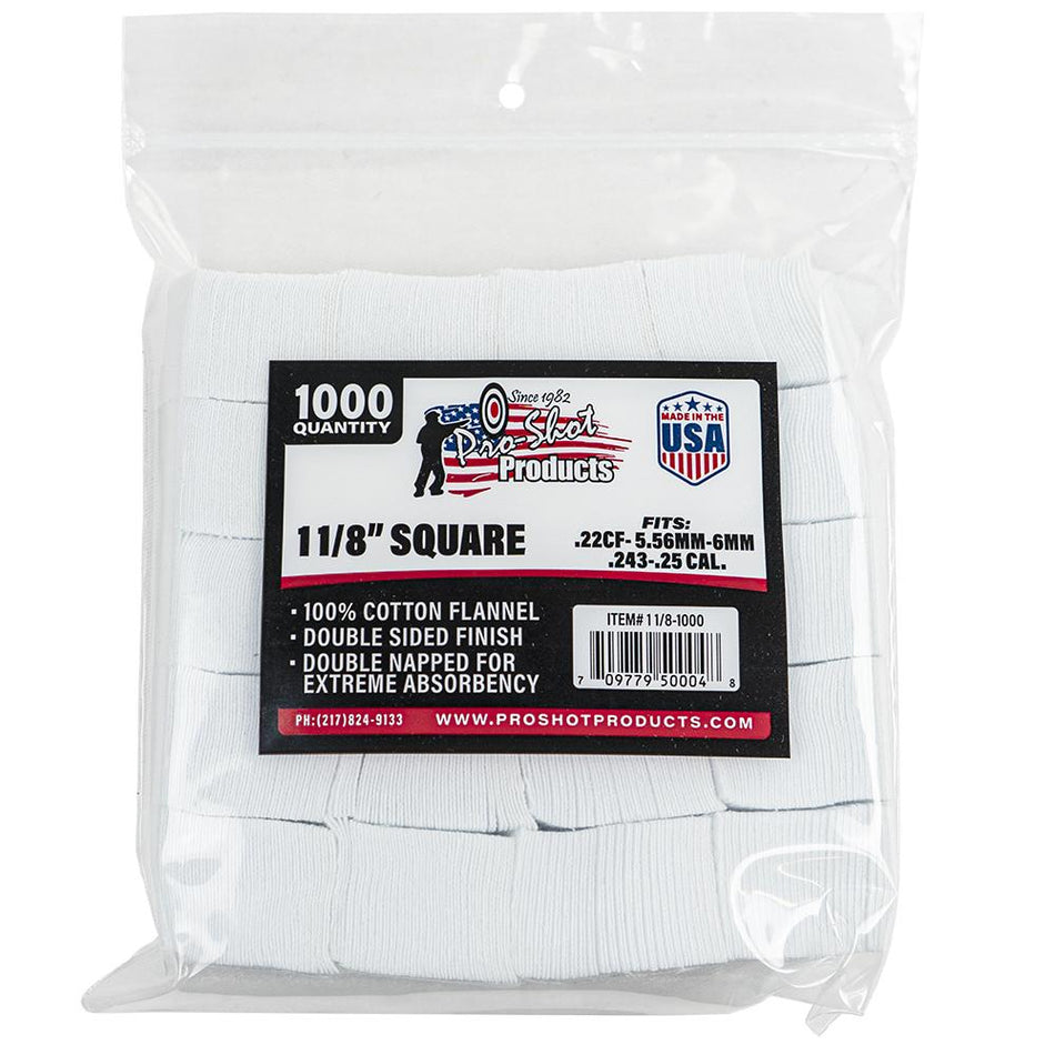 Pro-Shot 1 1/8" Square Cotton Flannel Gun Patches 1000/ct