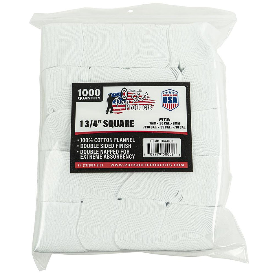 Pro-Shot 1.75 Inch Square Cotton Flannel Cleaning Patches 1000 Count