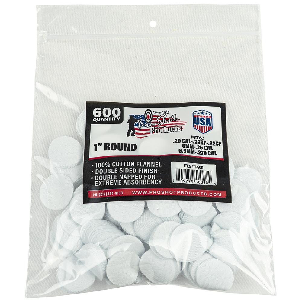 Pro-Shot 600 ct 1" Round Cotton Flannel Gun Cleaning Patches .22-.270 Cal