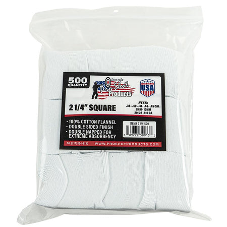 Pro-Shot 2.25" Square Cotton Flannel Cleaning Patches 500/ct .38-.45 Cal