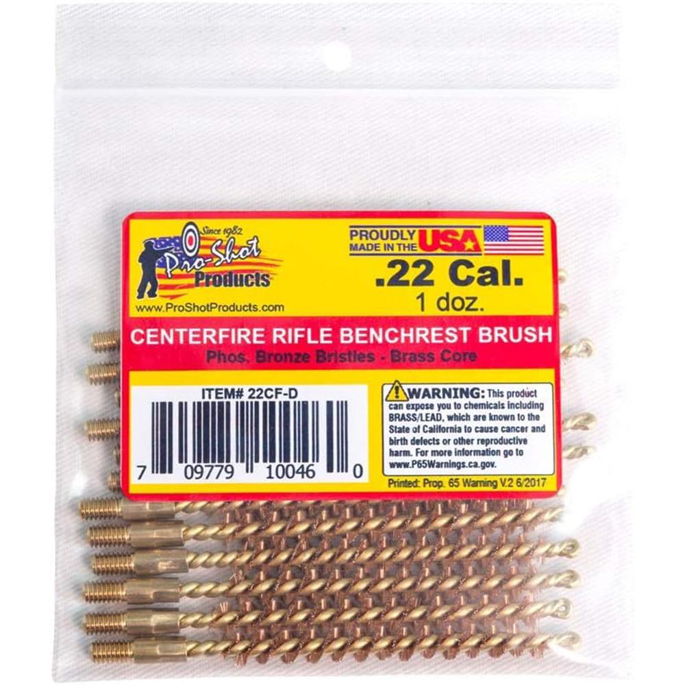Pro-Shot Benchrest .22 Centerfire Bore Cleaning Brushes Bronze 8/32 Thread 12/pk