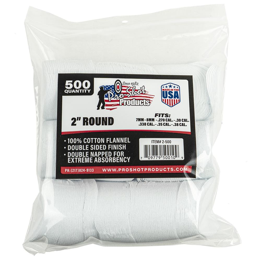 Pro-Shot 2" Round Cotton Flannel Cleaning Patches 500/ct