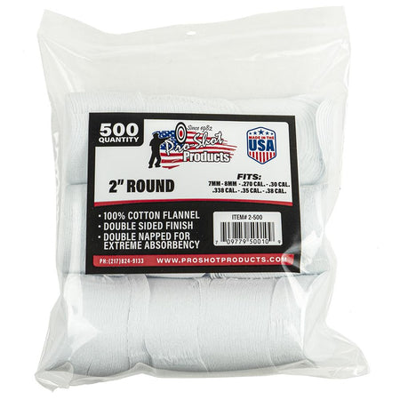 Pro-Shot 2" Round Cotton Flannel Cleaning Patches 500/ct