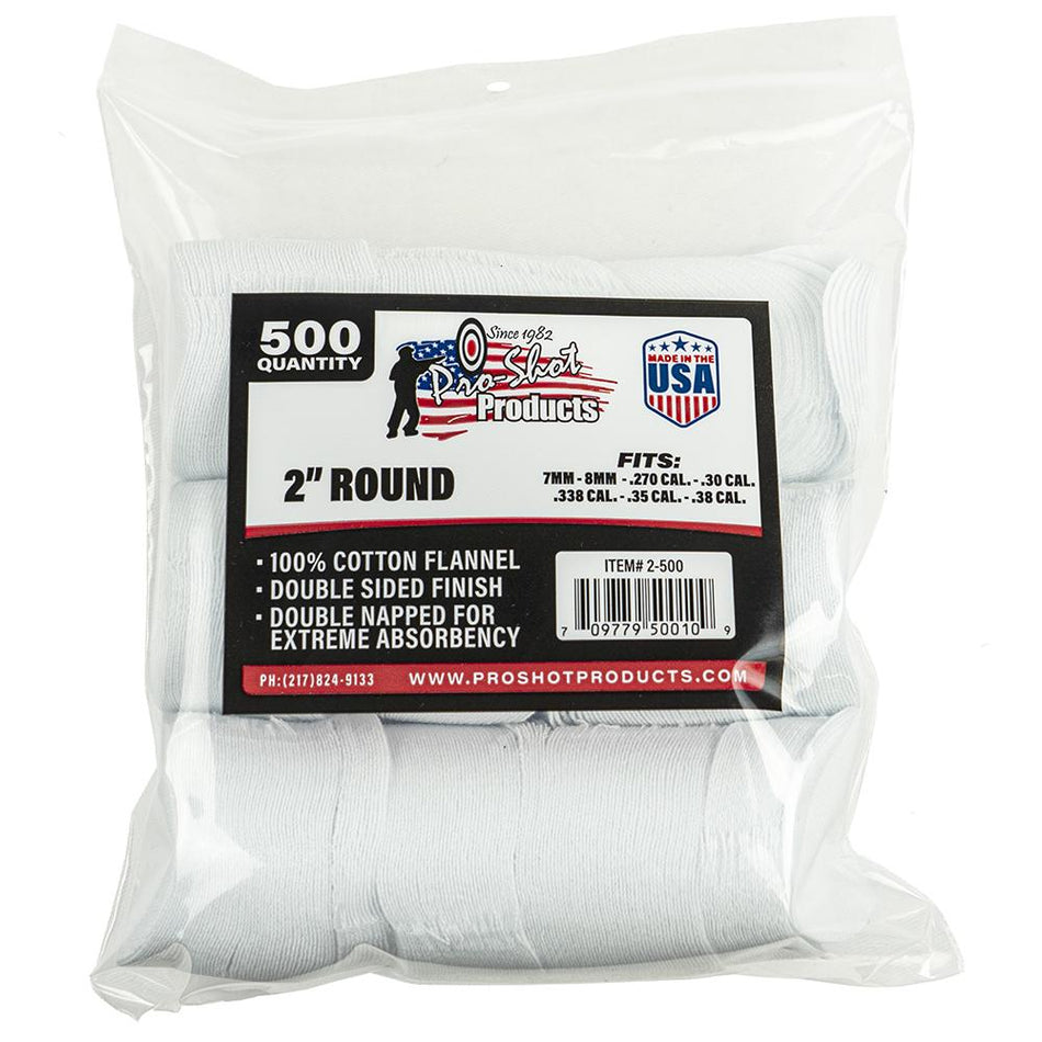 Pro-Shot 2" Round Cotton Flannel Cleaning Patches 500/ct
