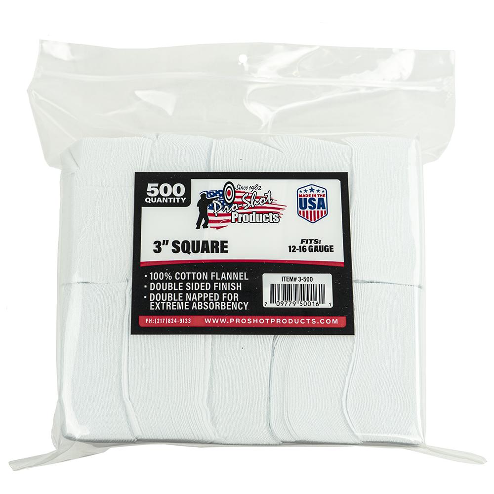 Pro-Shot 500ct 3" Square Cotton Flannel Cleaning Patches