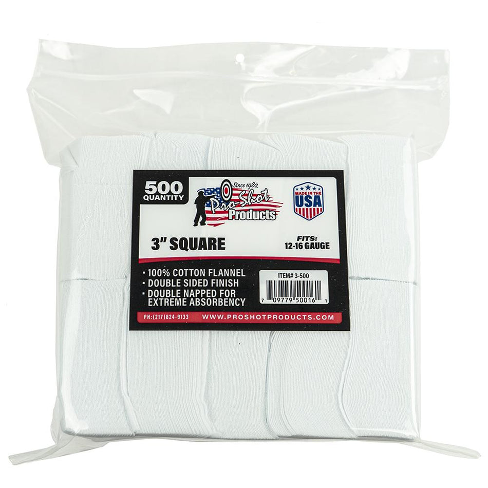 Pro-Shot 500ct 3" Square Cotton Flannel Cleaning Patches