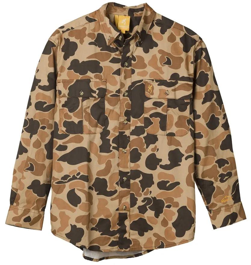 Browning Wasatch-CB Long Sleeve Button-Front Shirt Vintage Tan Camo L