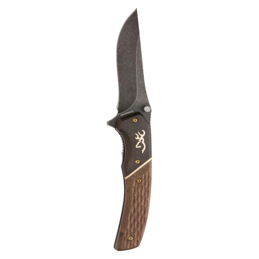 Browning Buckmark Hunter Large Folding Knife 3.5" Black Blade with Hardwood Jigged Scales