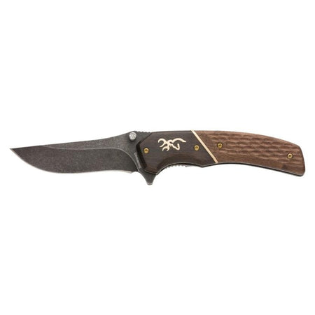 Browning Buckmark Hunter Large Folding Knife 3.5" Black Blade with Hardwood Jigged Scales