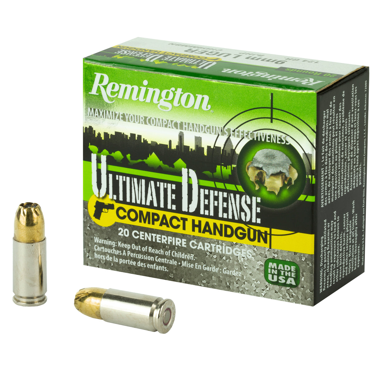 Remington 9mm Luger/Parabellum 28963 Ultimate Defense Brass Jacket Hollow Point 124 Grain