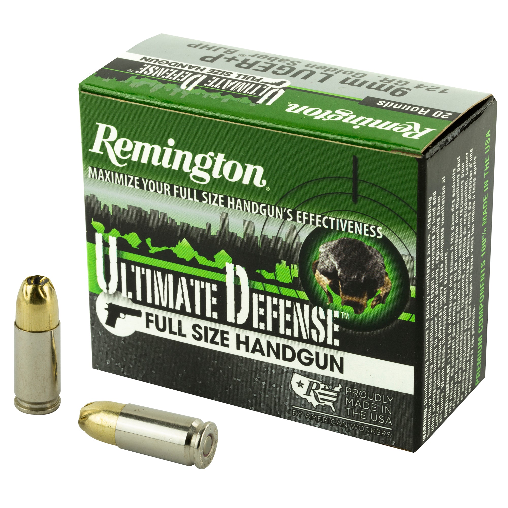 Remington 9mm Luger/Parabellum 28948 Ultimate Defense Brass Jacket Hollow Point 124 Grain