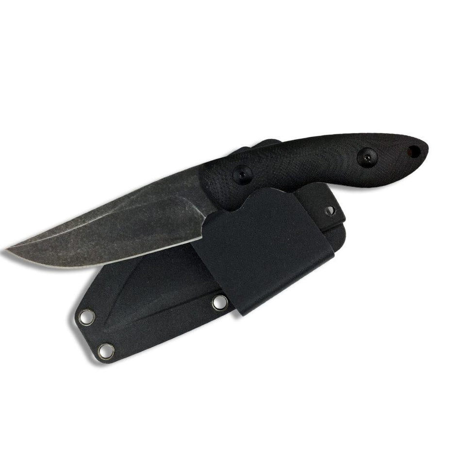 ABKT Elite Shadow Predator Fixed Knife 3-1/2" Drop Point D2 Steel Stonewash G10 Handle Black
