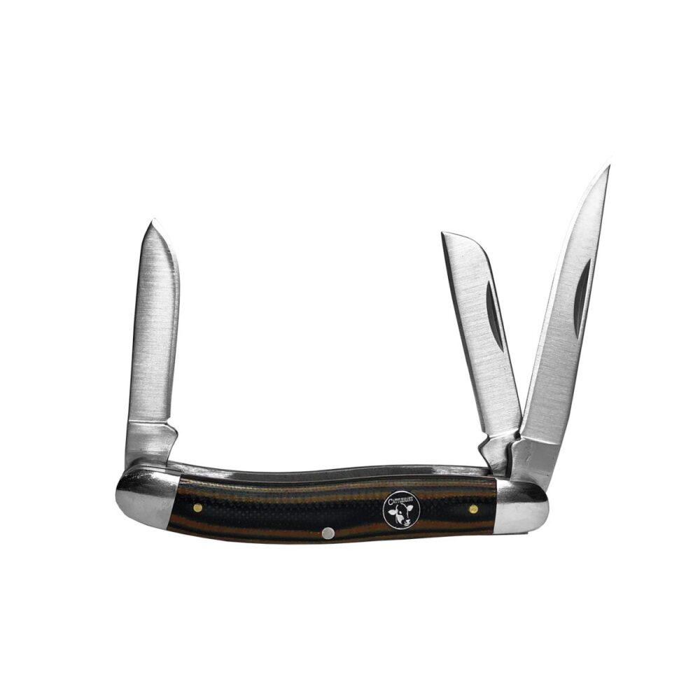 ABKT Cattleman Cowhand Stockman Knife Triple Blade Brown G10
