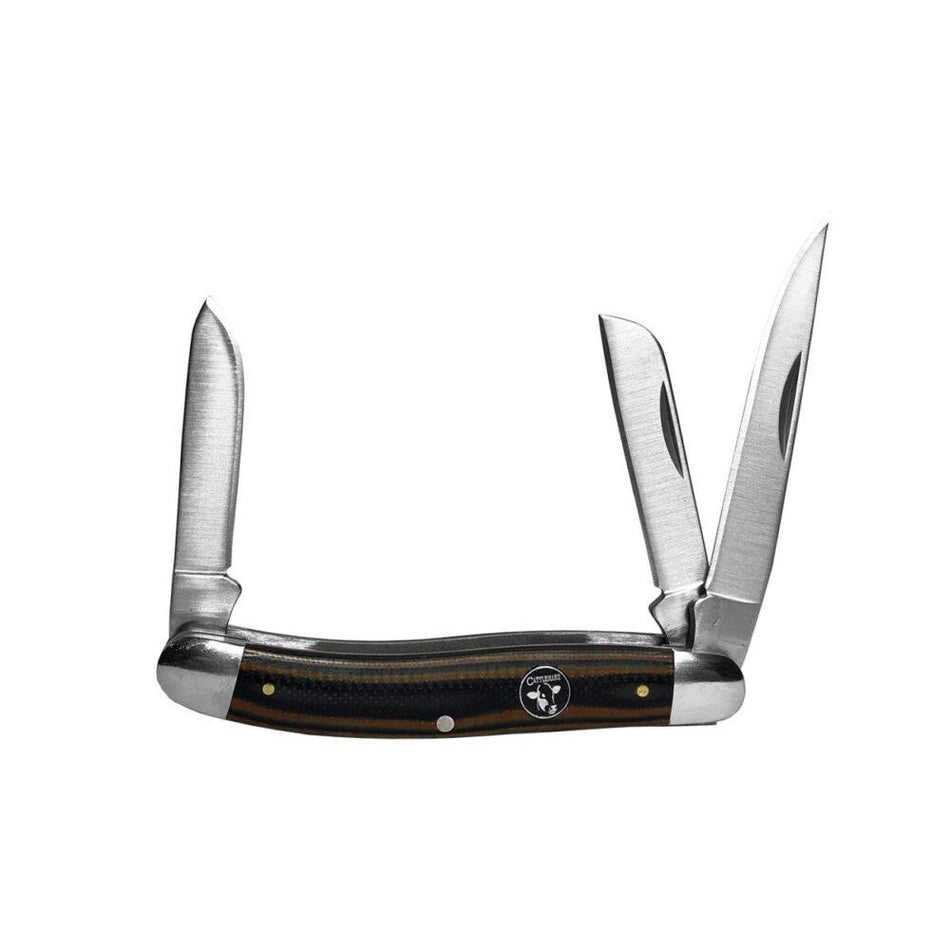 ABKT Cattleman Cowhand Stockman Knife Triple Blade Brown G10
