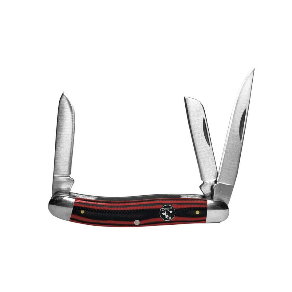ABKT Cattleman Cowhand Stockman Knife Triple Blade Red G10