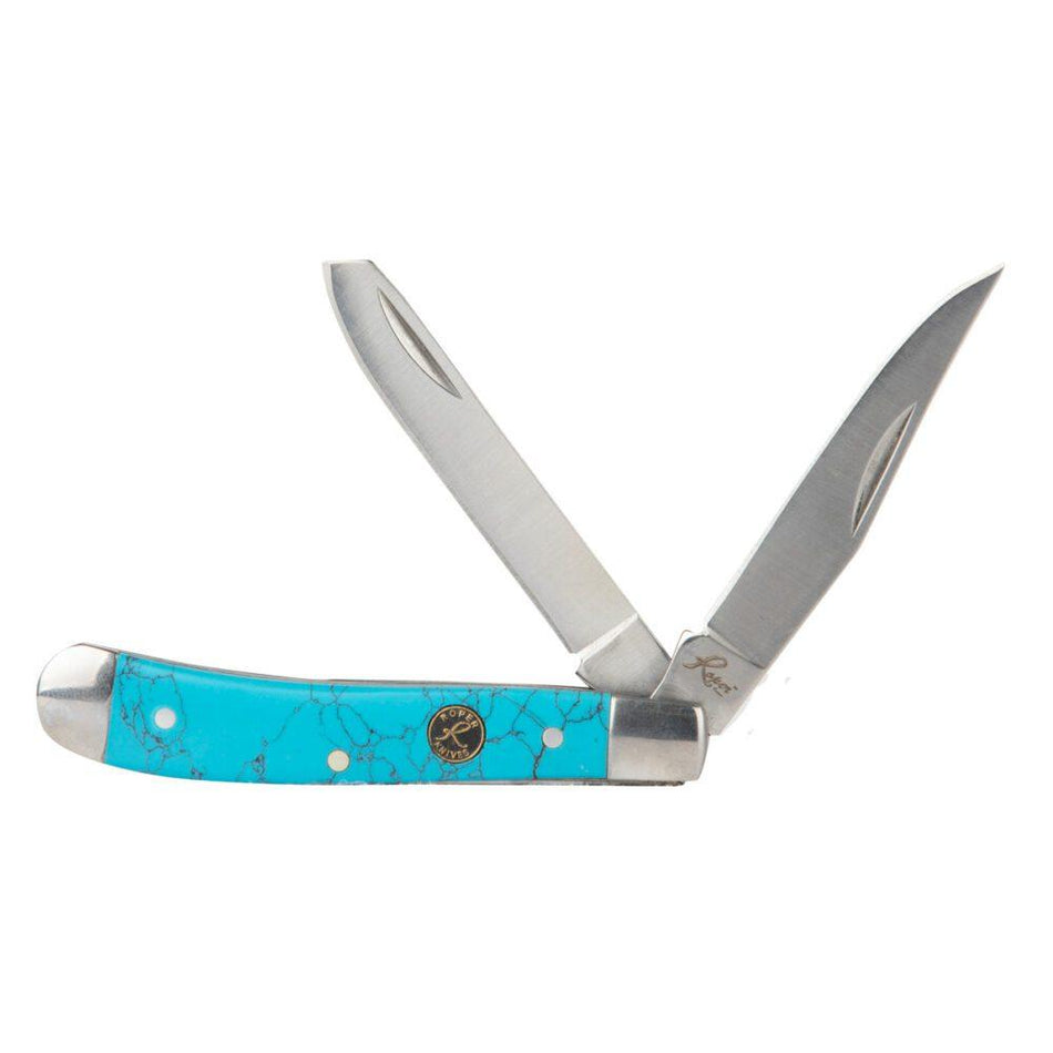 ABKT Roper Peanut Knife with 2 Stainless Blades and Turquoise Handle