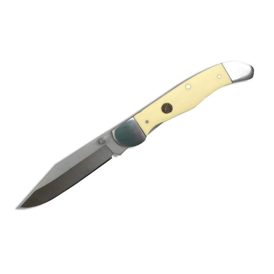 ABKT LL Pecos Liner Lock Folding Knife 3 Inch Clip Point Blade Cream Yellow Delrin